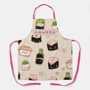 Delantal Patrón Personalizado de Sushi Adorable y Salsa de