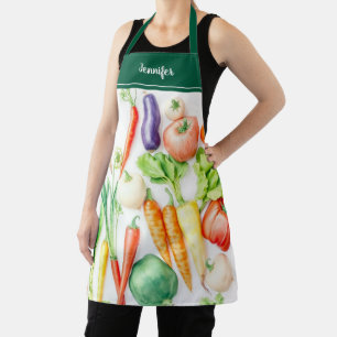 Delantal Patrón personalizado de verduras de acuarela moder