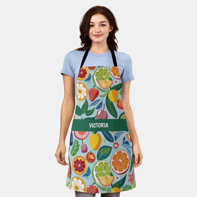 Delantal Patrón Personalizado floral de frutas frescas (Gastado)