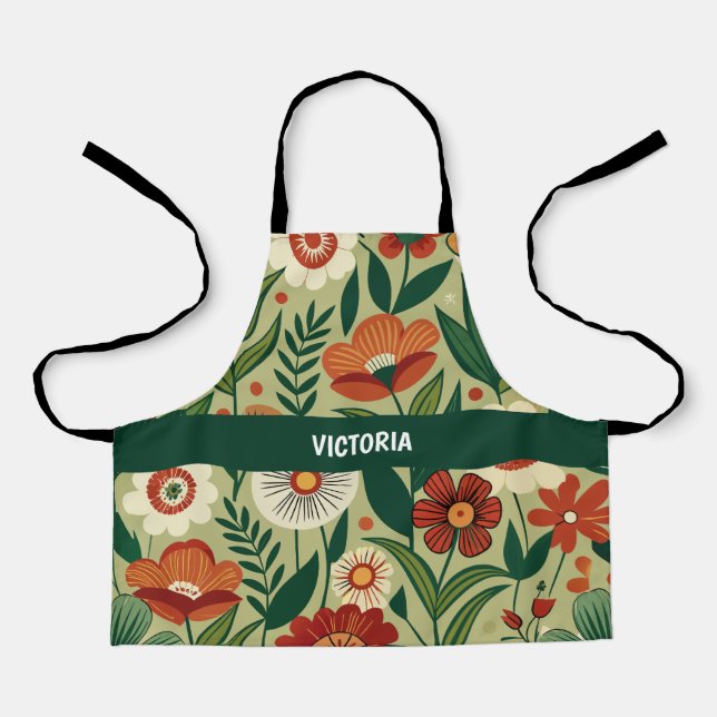 Delantal Patrón Personalizado retro de campo floral (Anverso)