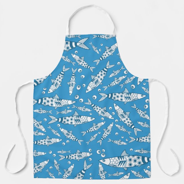 Delantal Patrón portugués de sardinas de Lisboa Azulejos az (Anverso)