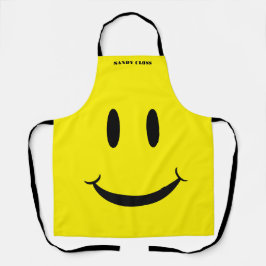 Delantal Patrón retro amarillo feliz cara sonriente