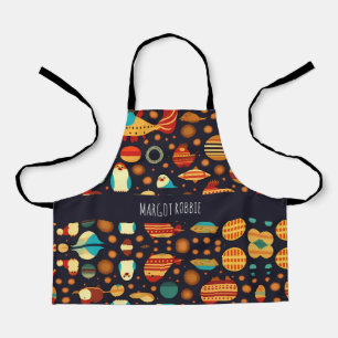 Delantal Patrón retro de pingüinos espaciales