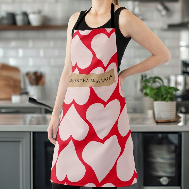 Delantal Patrón Romántico Moderno de Corazón Rojo y Rosa (Subido por el creador)