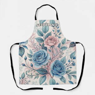 Delantal Patrón rosa azul y rosa sobre blanco rosado suave