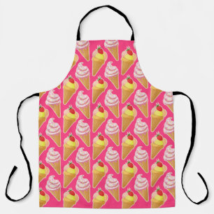 Delantal Patrón rosa de Kawaii con helado de fresa