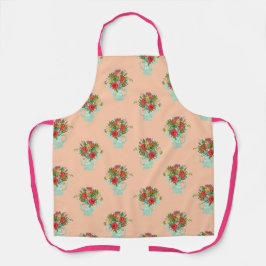 Delantal Patrón rosa de las flores boho