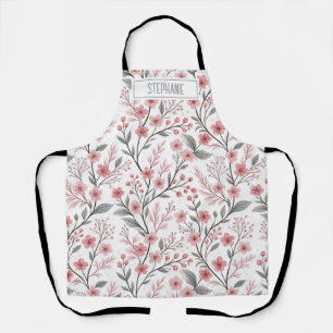 Delantal Patrón Sakura de flores de cerezo rosa en blanco (