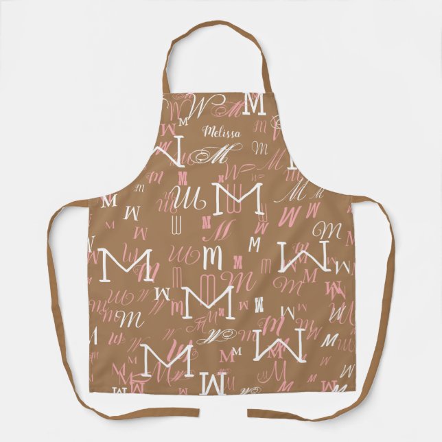 Delantal patrón simpático M inicial de color marrón claro ( (Anverso)