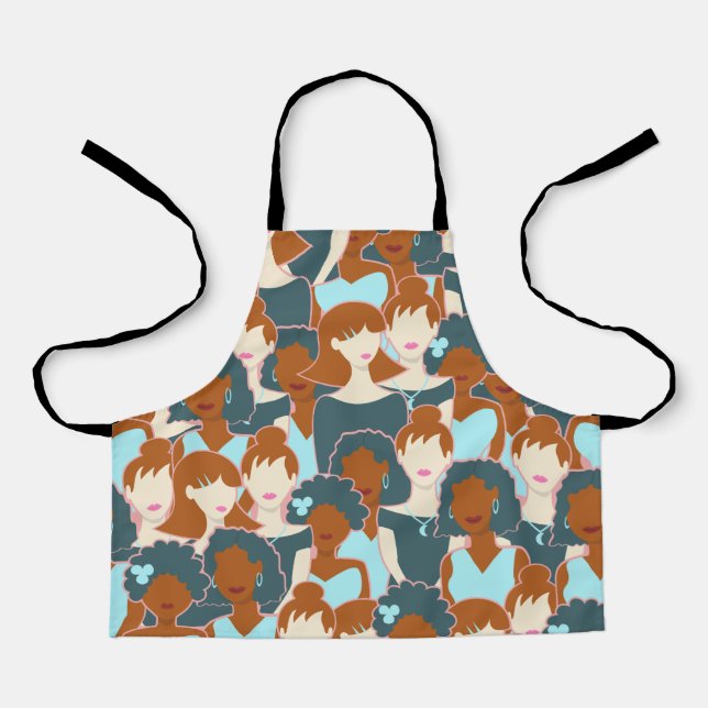 Delantal Patrón sin fisuras con chicas negros y chicas blan (Anverso)