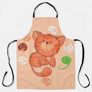 Delantal Patrón sin fisuras del gato de juguete rojo Kiddy