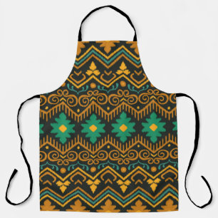 Delantal Patrón sin foco con bordado. Ikat Fabric. Eth