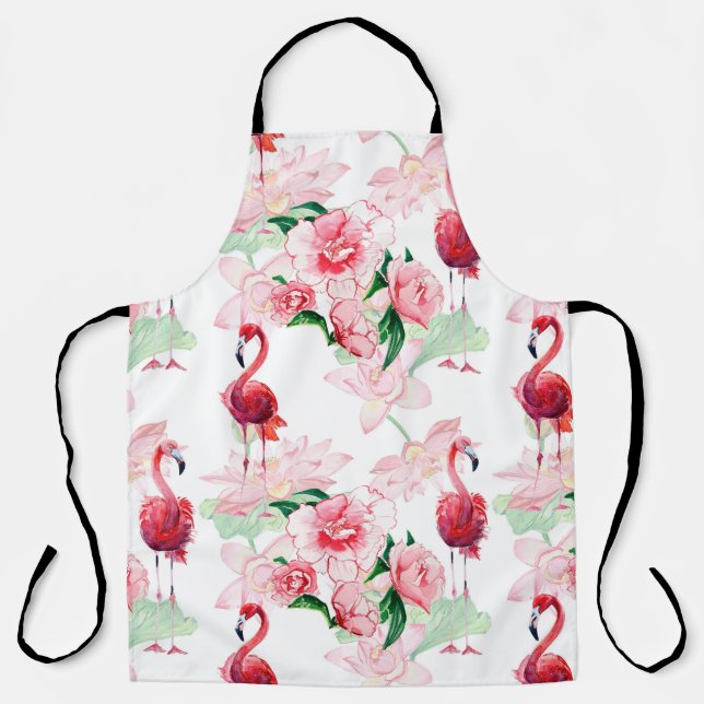 Delantal Patrón sin foco con flamingo rosa (Anverso)