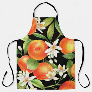 Delantal Patrón sin foco con frutos naranjas, flores y l