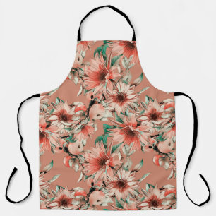 Delantal Patrón sin foco con girasoles y manzanas