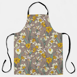 Delantal Patrón sin foco con hermosos iris y narcisos