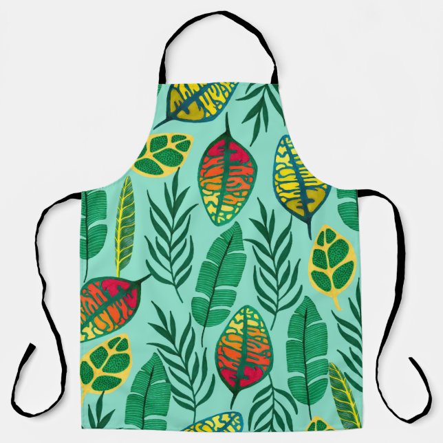Delantal Patrón sin foco con hojas tropicales. Arte de Goua (Anverso)