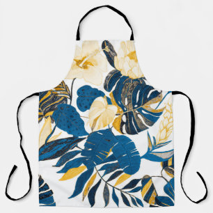 Delantal Patrón sin foco con hojas tropicales y flores