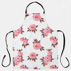 Delantal Patrón sin foco con la rosa inglesa hermosa, negra