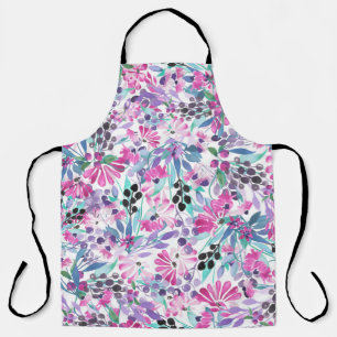 Delantal Patrón sin foco de flores y bayas púrpura, blu