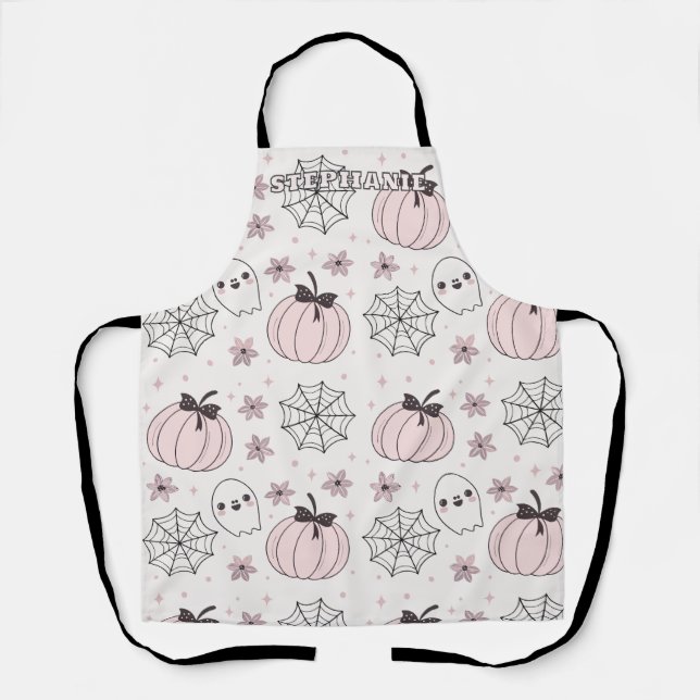 Delantal Patrón sin foco de Halloween rosa Pastel (Anverso)