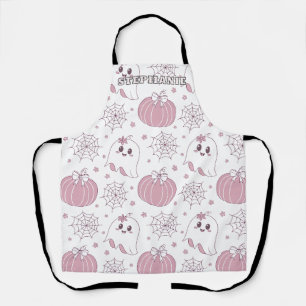 Delantal Patrón sin foco de Halloween rosa pastel (3)