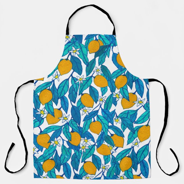 Delantal Patrón sin foco. Limón en flor. Flores neroli.  (Anverso)