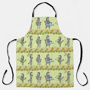 Delantal Patrón sin mar de cebras y frutas