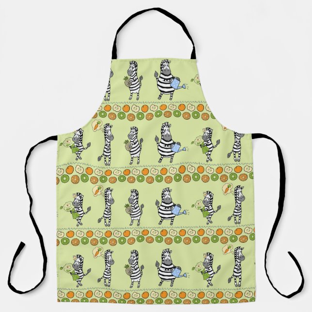 Delantal Patrón sin mar de cebras y frutas (Anverso)