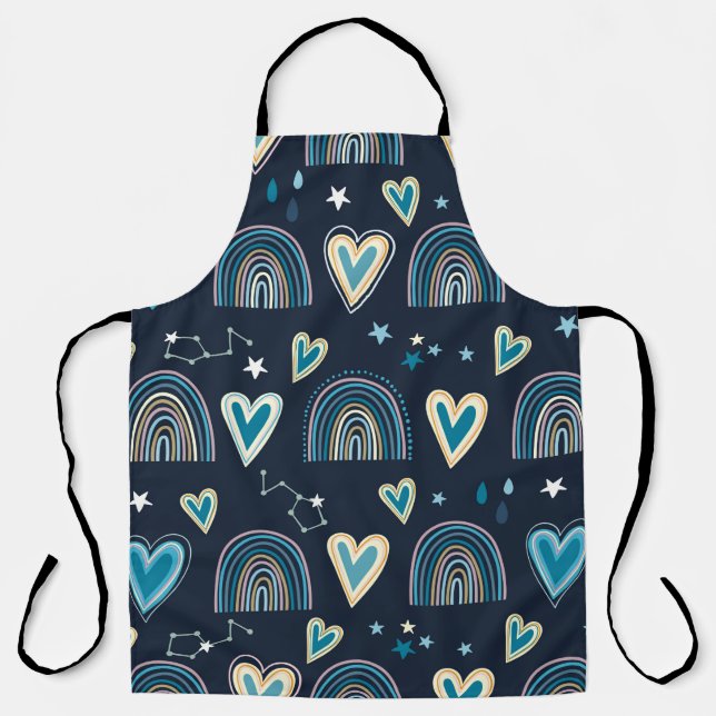 Delantal Patrón sin soldadura con corazones, arcos y celest (Anverso)