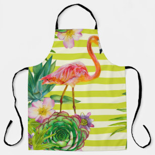 Delantal  patrón transparente con flamingo rosa y tr exótic