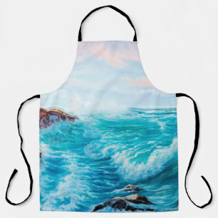 Delantal Patrón transparente de acuarela con azul pintado a