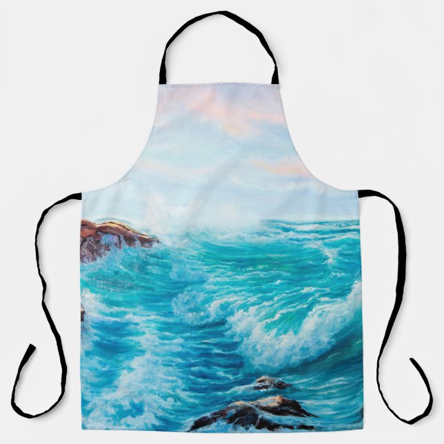 Delantal Patrón transparente de acuarela con azul pintado a (Anverso)