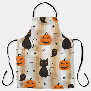 Delantal Patrón transparente de Halloween con gato negro y