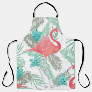 Delantal Patrón transparente romántico con pájaro flamingo
