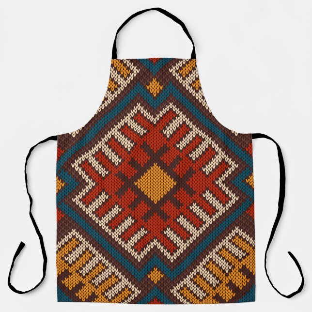 Delantal Patrón tribal azteca sin soldadura de punto de lan (Anverso)