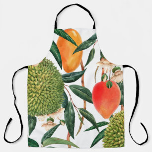 Delantal Patrón tropical acuarela, fruto del durión, mango 