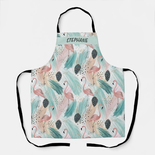 Delantal Patrón tropical de flamenco acuático (Anverso)