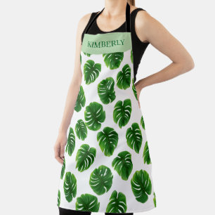 Delantal Patrón Tropical de Hoja de Monstera Personalizado