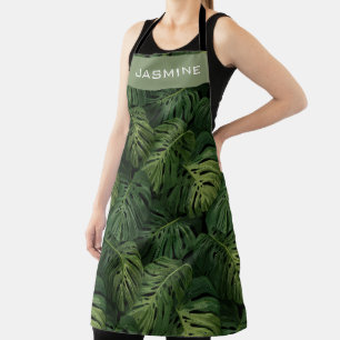 Delantal Patrón Tropical de Hoja de Monstera Personalizado