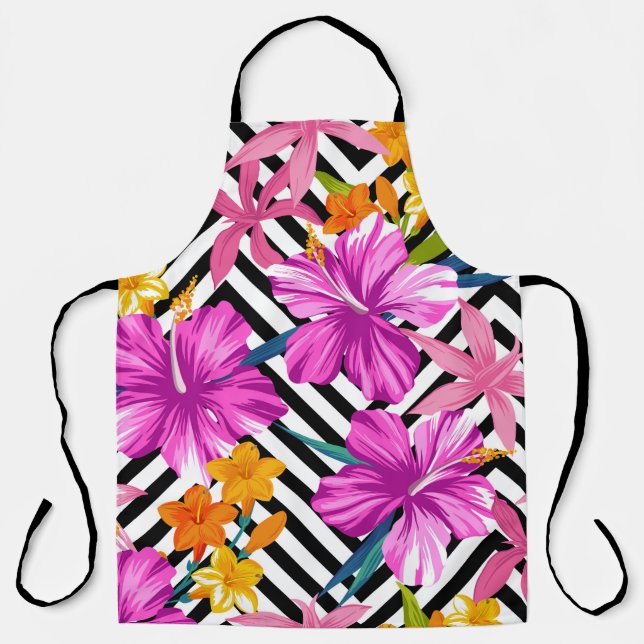 Delantal Patrón tropical floral sin soldadura. Hibiscus y p (Anverso)