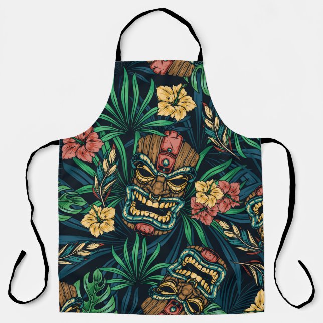 Delantal Patrón tropical hawaiano de la máscara tiki (Anverso)