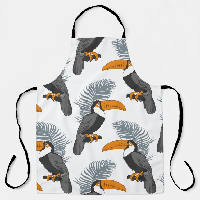 Delantal Patrón tropical sin fisuras con tocanes y hojas.  (Anverso)