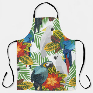 Delantal Patrón tropical sin foco con loros. 