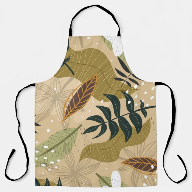 Delantal Patrón tropical sin foco con plantas, hojas, dec (Anverso)