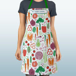 Delantal Patrón vegetal personalizado<br><div class="desc">Presenta un diseño moderno compuesto por muchas verduras deliciosas. Arte original de Nic Squirrell. Cambie el nombre y el texto a personalizar.</div>