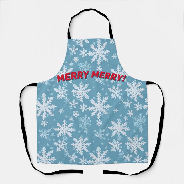 Delantal Patrón verde azulado de copos de nieve (Anverso)