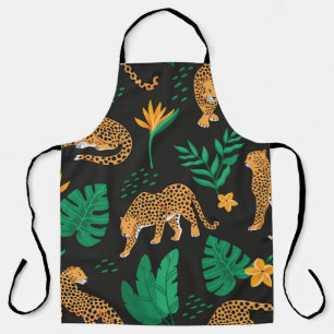 Delantal Patrón vintage con leopardos y hojas tropicales