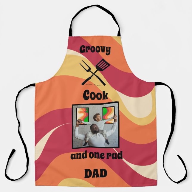 Delantal Patrón y foto retro de "Groovy Cook One Rad Dad" (Anverso)