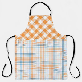 DELANTAL PATRONES DE CUADROS DE OTOÑO NARANJA AZUL BLANCO